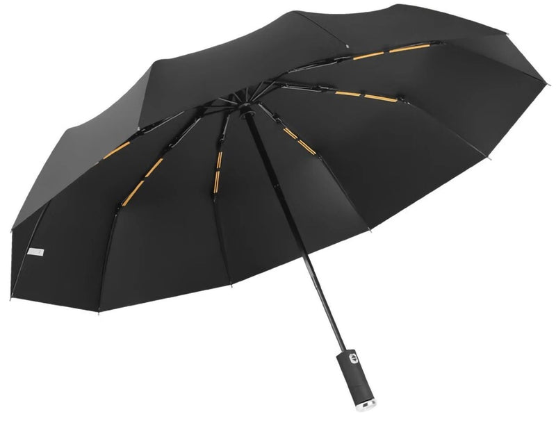 Guarda chuva dobrável automático de 10 ossos com luzes LED, portátil, ultravioleta, muito resistente