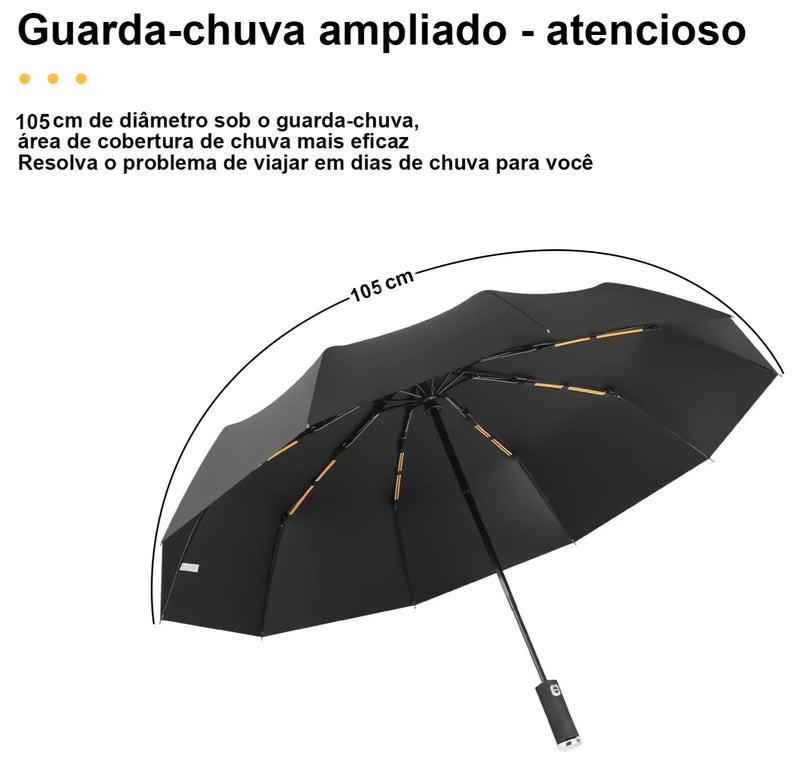 Guarda chuva dobrável automático de 10 ossos com luzes LED, portátil, ultravioleta, muito resistente