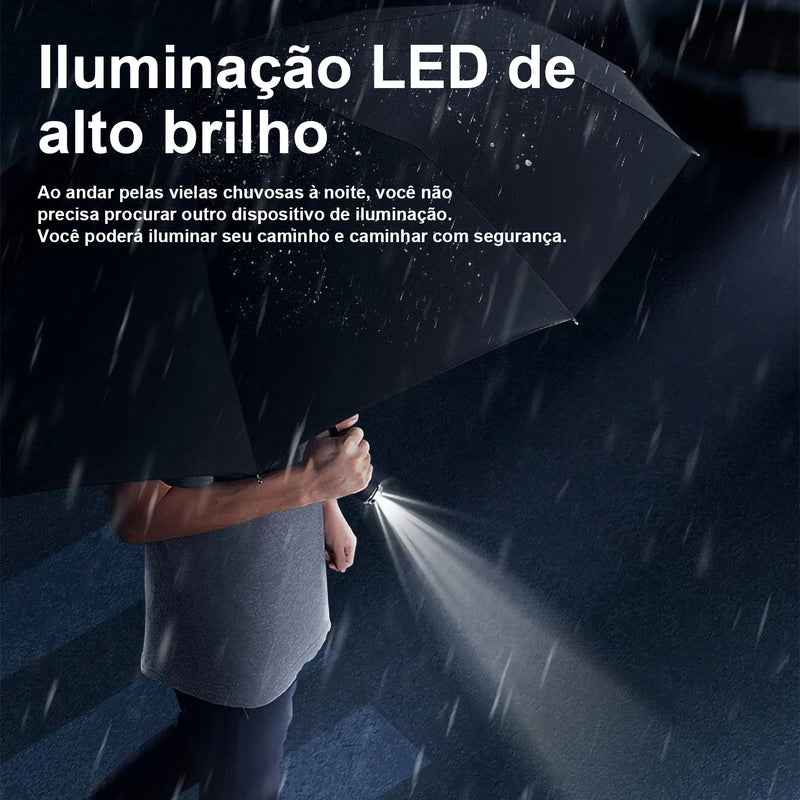 Guarda chuva dobrável automático de 10 ossos com luzes LED, portátil, ultravioleta, muito resistente